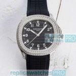 Swiss 9015 Copy Patek Philippe Aquanaut Black Dial Diamond Bezel Watch